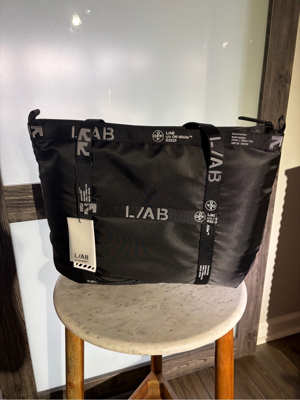 Off-White Black L/AB Logo Webbing Tote